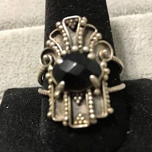 New Sterling Silver Custom Faceted Onyx & Marcasite Ring Size 10.75 Crystal